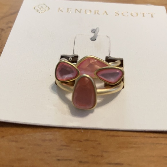 Kendra Scott Ivy Gold Ring Set Of 3 In Deep Blush Mix - Picture 10 of 12